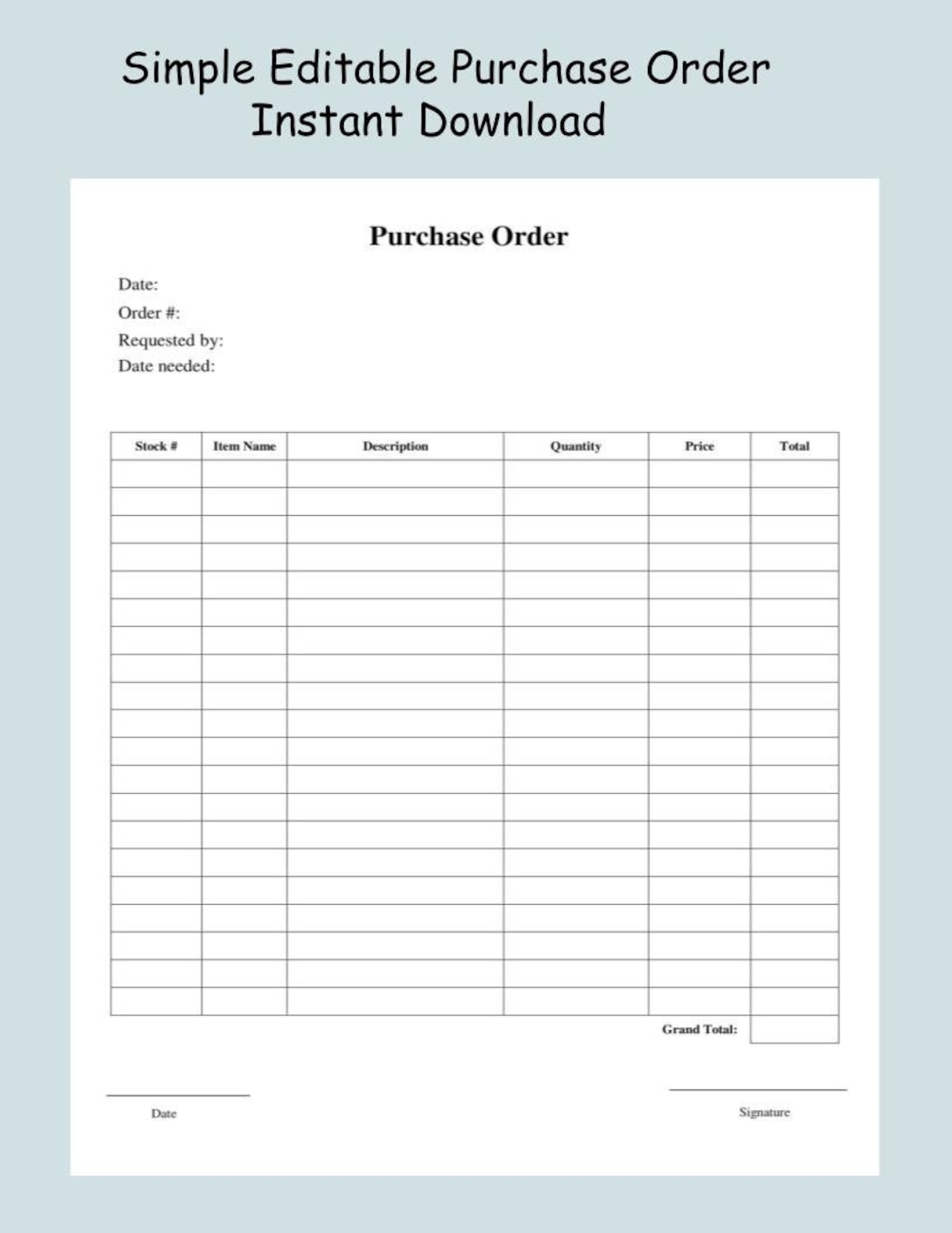 Free Printable Pdf Purchase Order Template