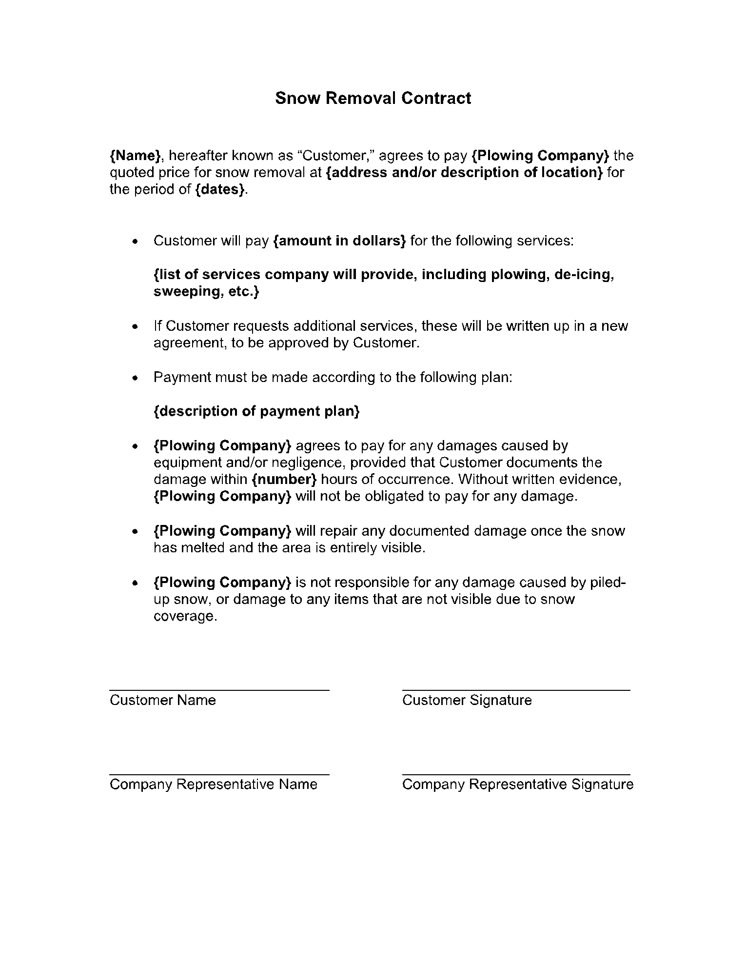 Snow Removal Contract Template Free Sample CocoSign