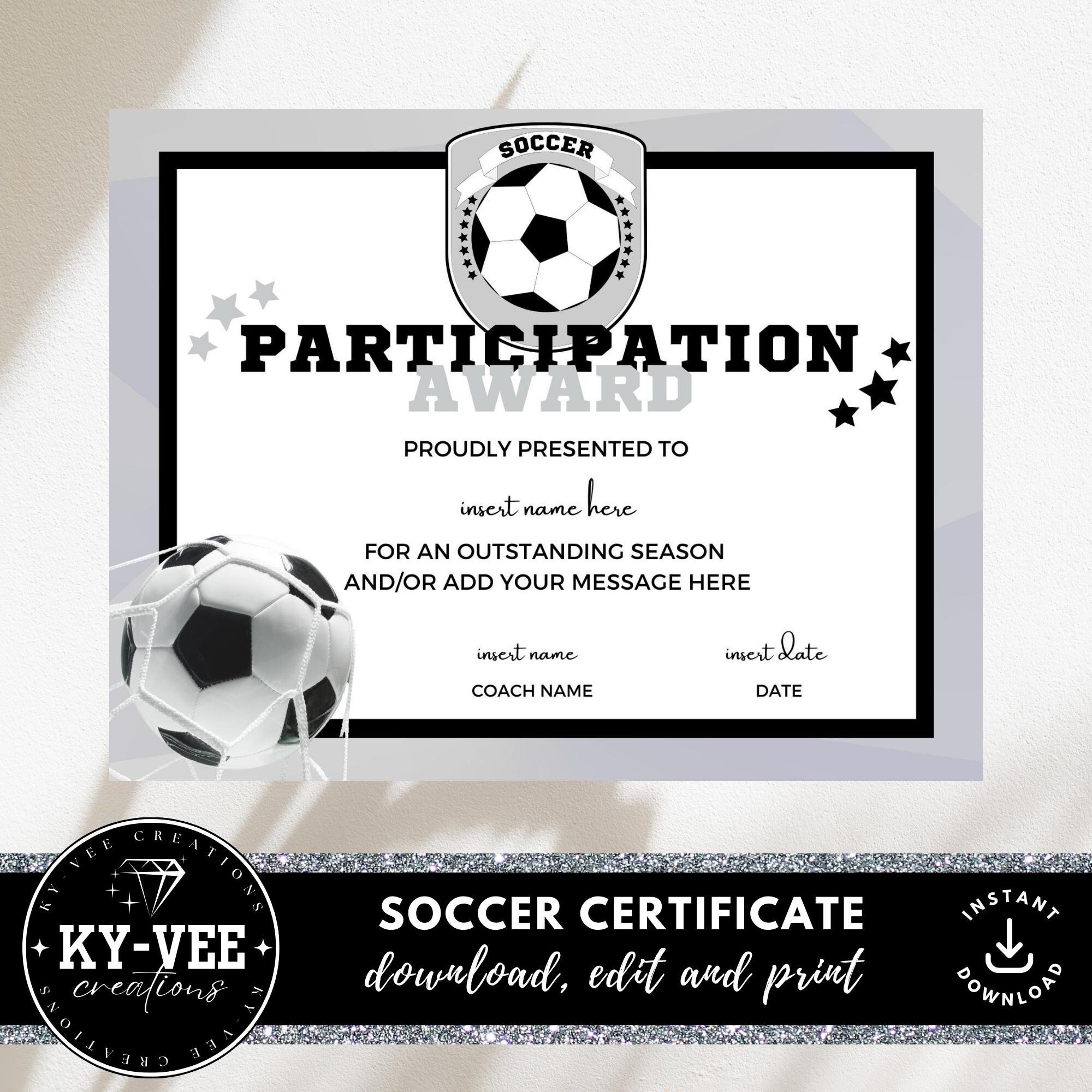 Soccer Certificate Of Participation INSTANT DOWNLOAD Editable Soccer Certificate Of Participation INSTANT DOWNLOAD Editable