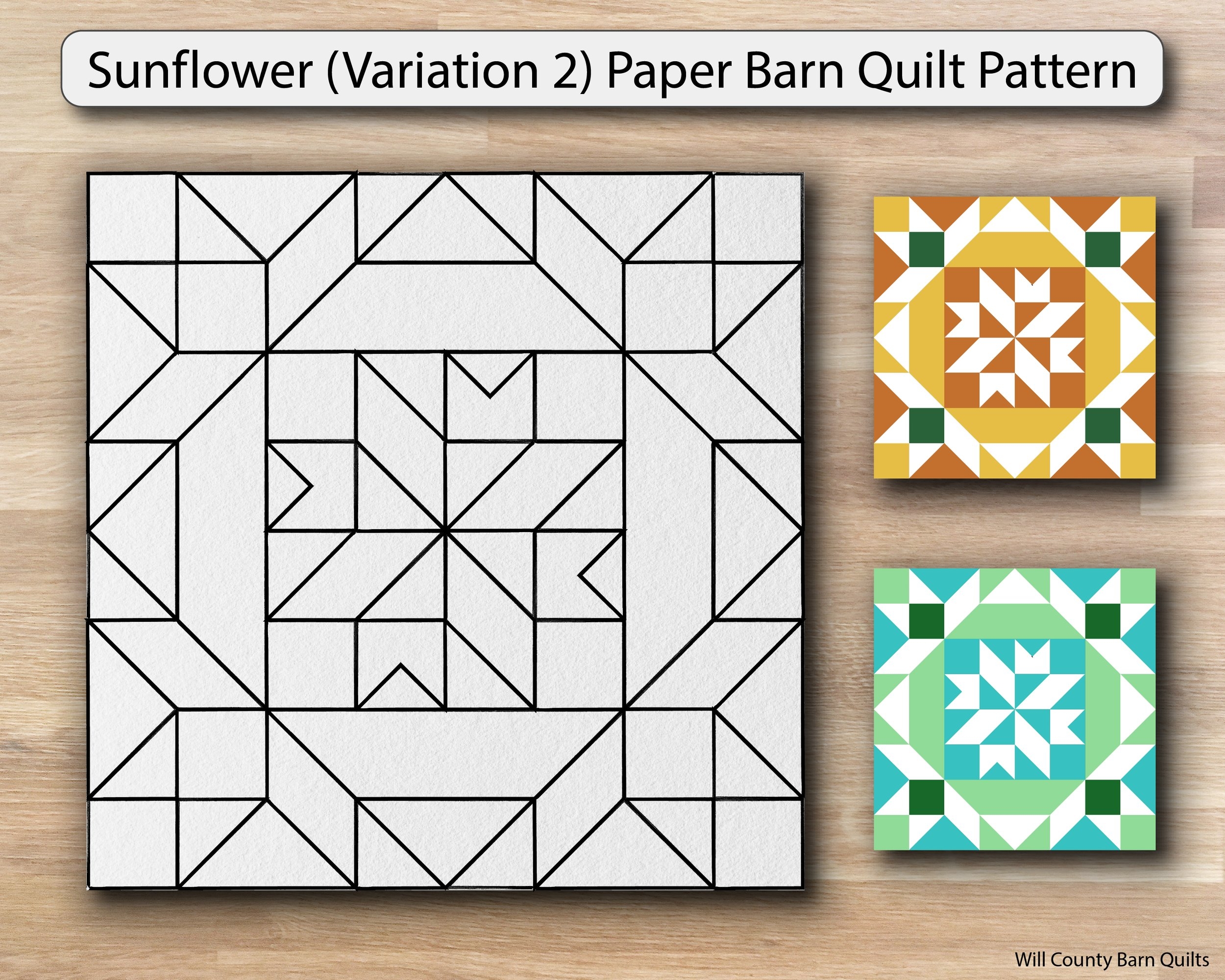 Sunflower Variation 2 Barn Quilt Pattern Will County Barn Quilt Trail Worksheets Library