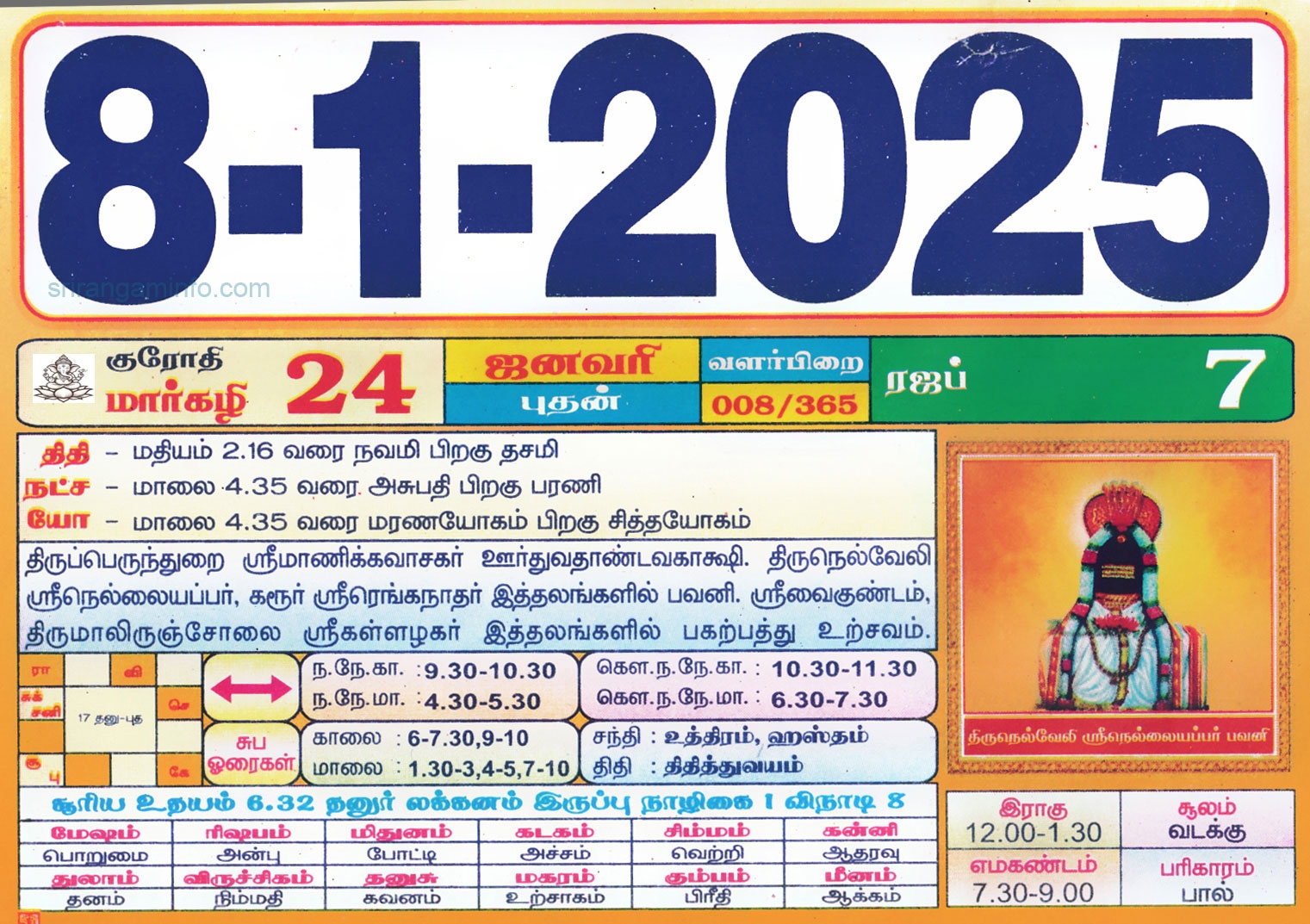 Tamil Daily Calendar 2025 Tamil Calendar 2025 Nalla Neram 