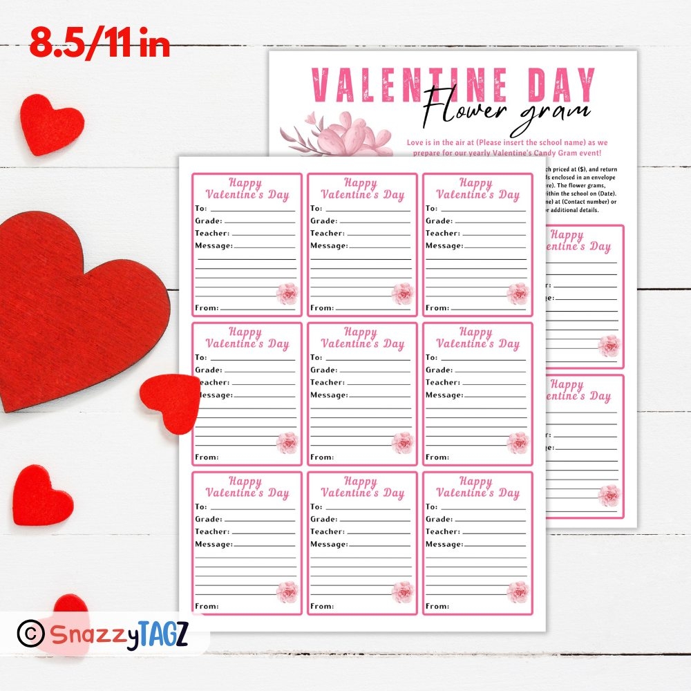 Valentine Flower Gram Flyer PTO Template Valentines Day Gram Printable Editable Flower Sale School