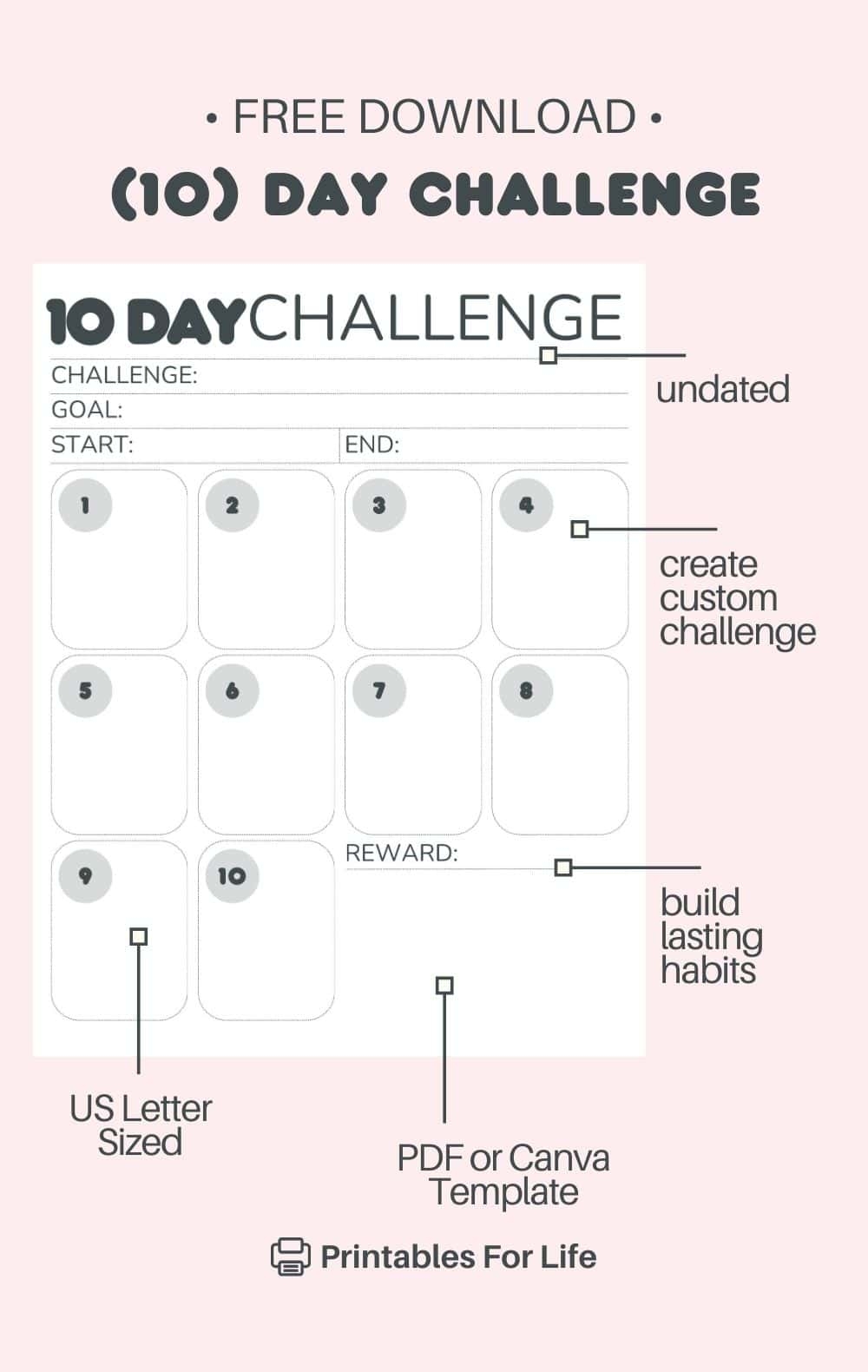10 Day Challenge Calendar Free Printable Planner