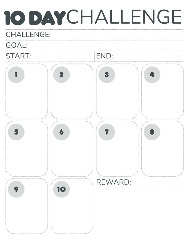 10 Day Challenge Calendar Free Printable Planner