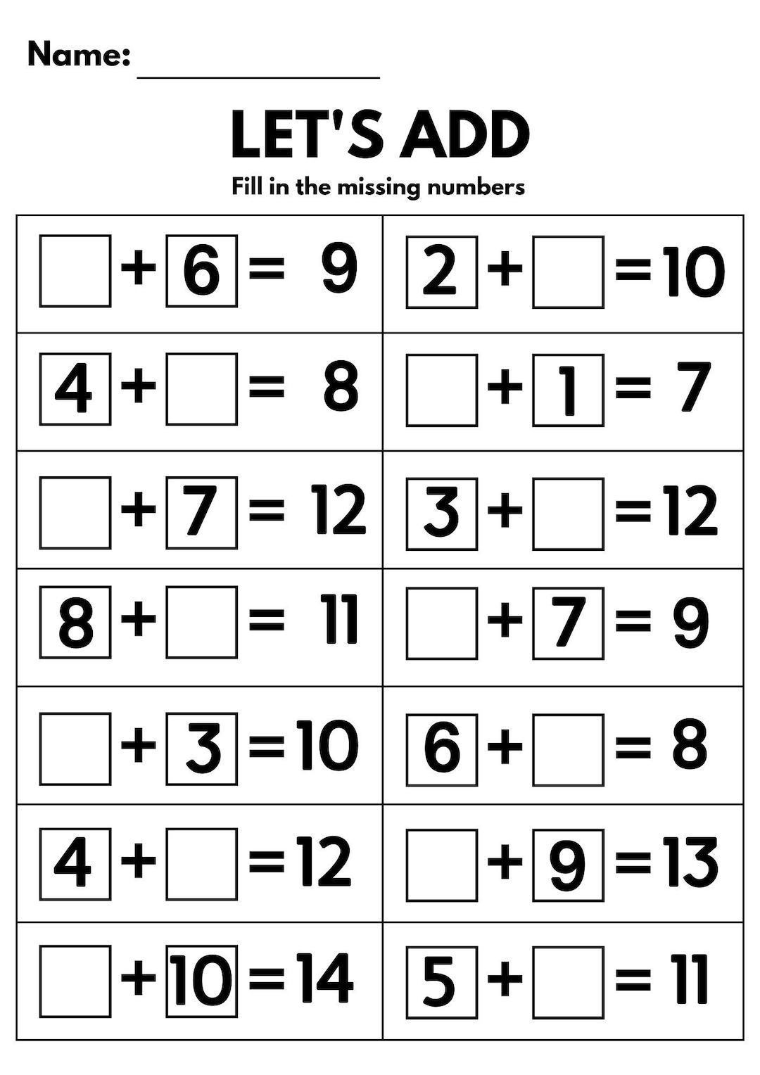 10 Printable Additition Fill In The Blanks Worksheets numbers 1 20 For Kindergarten 1st Grade 2nd Grade Math Addition Worksheets Etsy