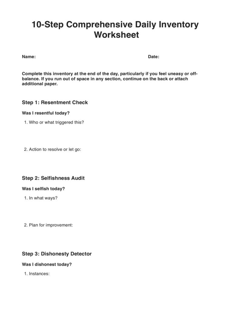 10 Step Inventory Worksheets Example Free PDF Download