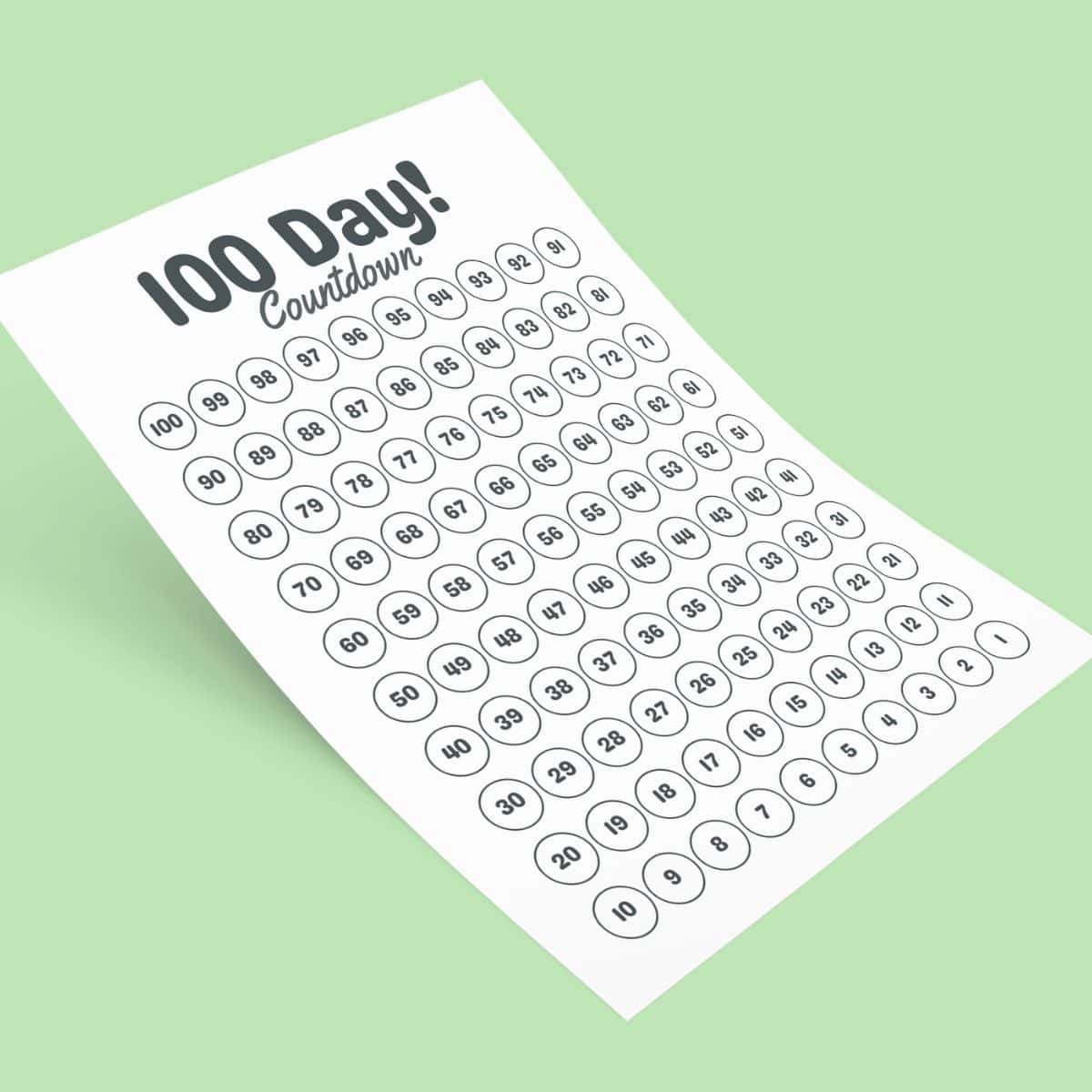 Printable 100 Countdown Chart Printable 100 Countdown Chart
