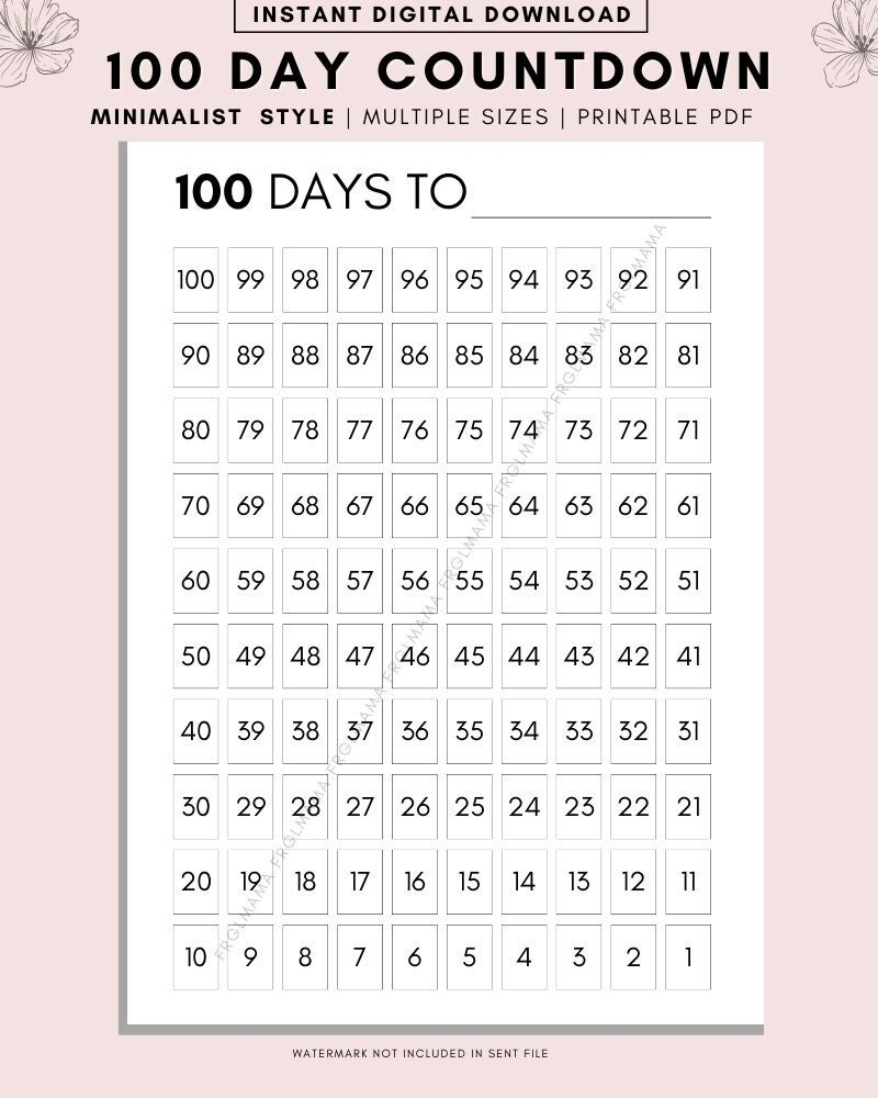 100 Day Countdown Printable Minimalist Planner PDF Etsy Israel 100 Day Countdown Printable Minimalist Planner PDF Etsy Israel