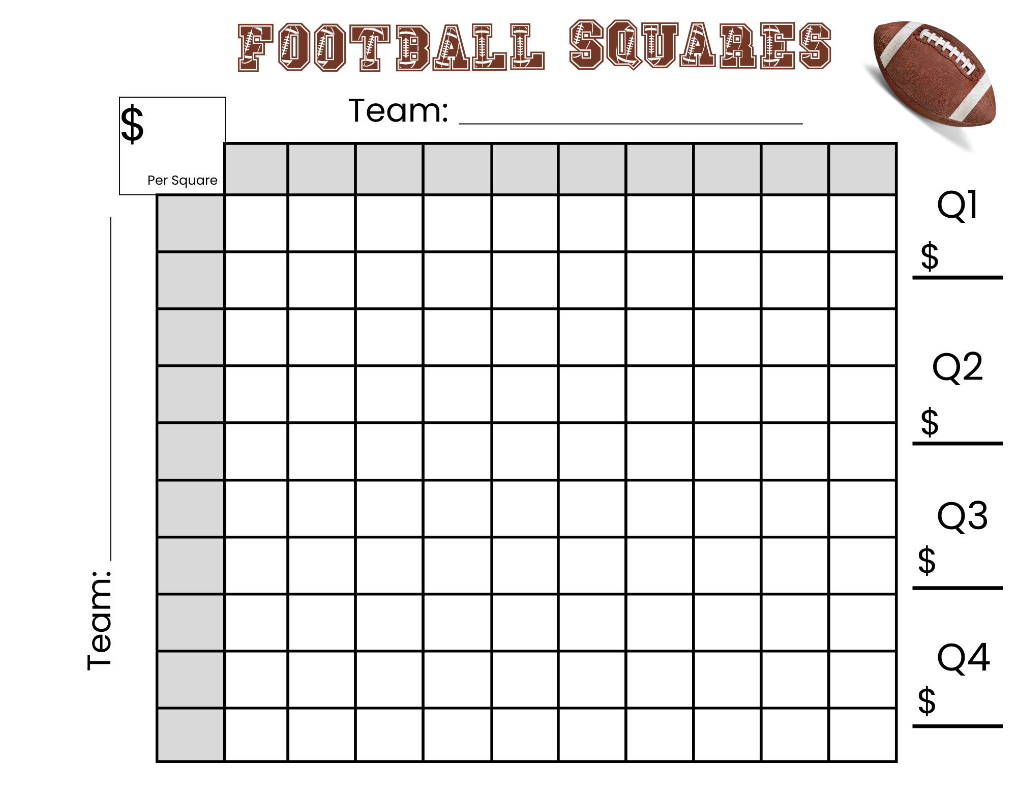 Free Printable Football Squares Sheet
