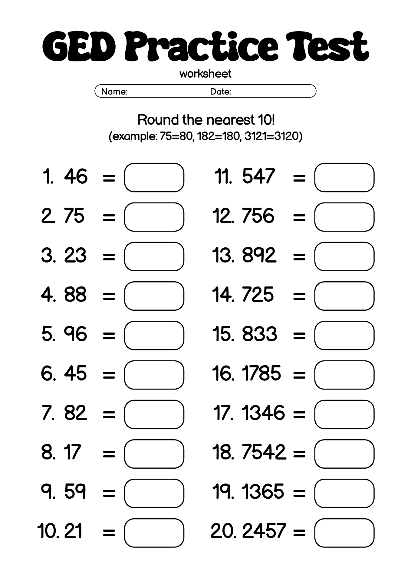 Printable Ged Math Worksheets