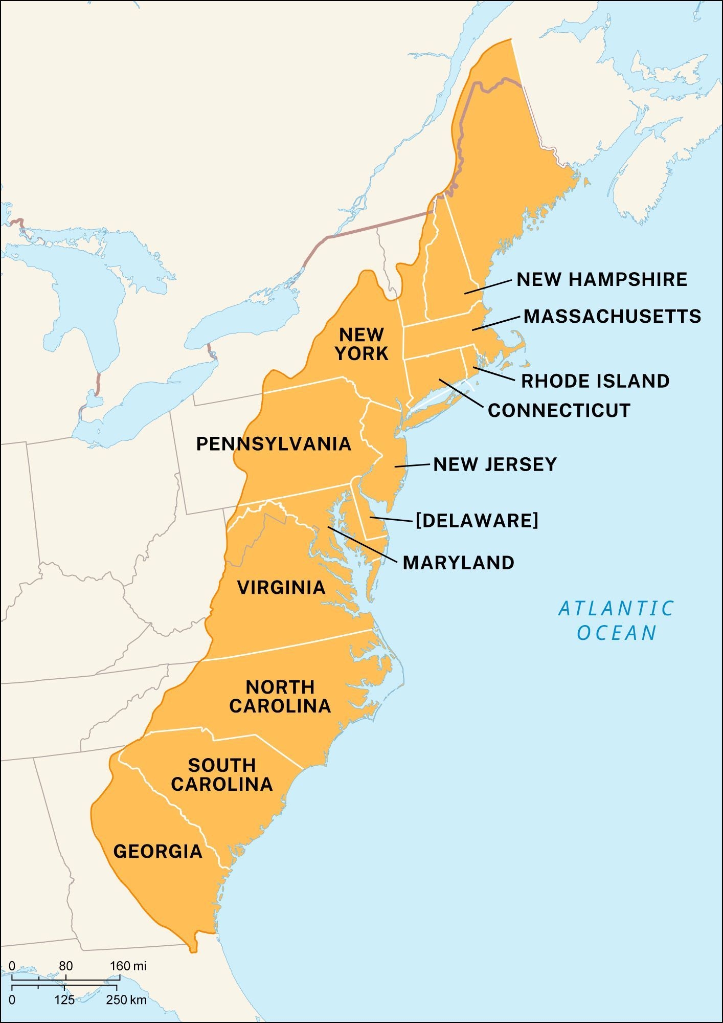 Map Of The 13 Colonies Printable