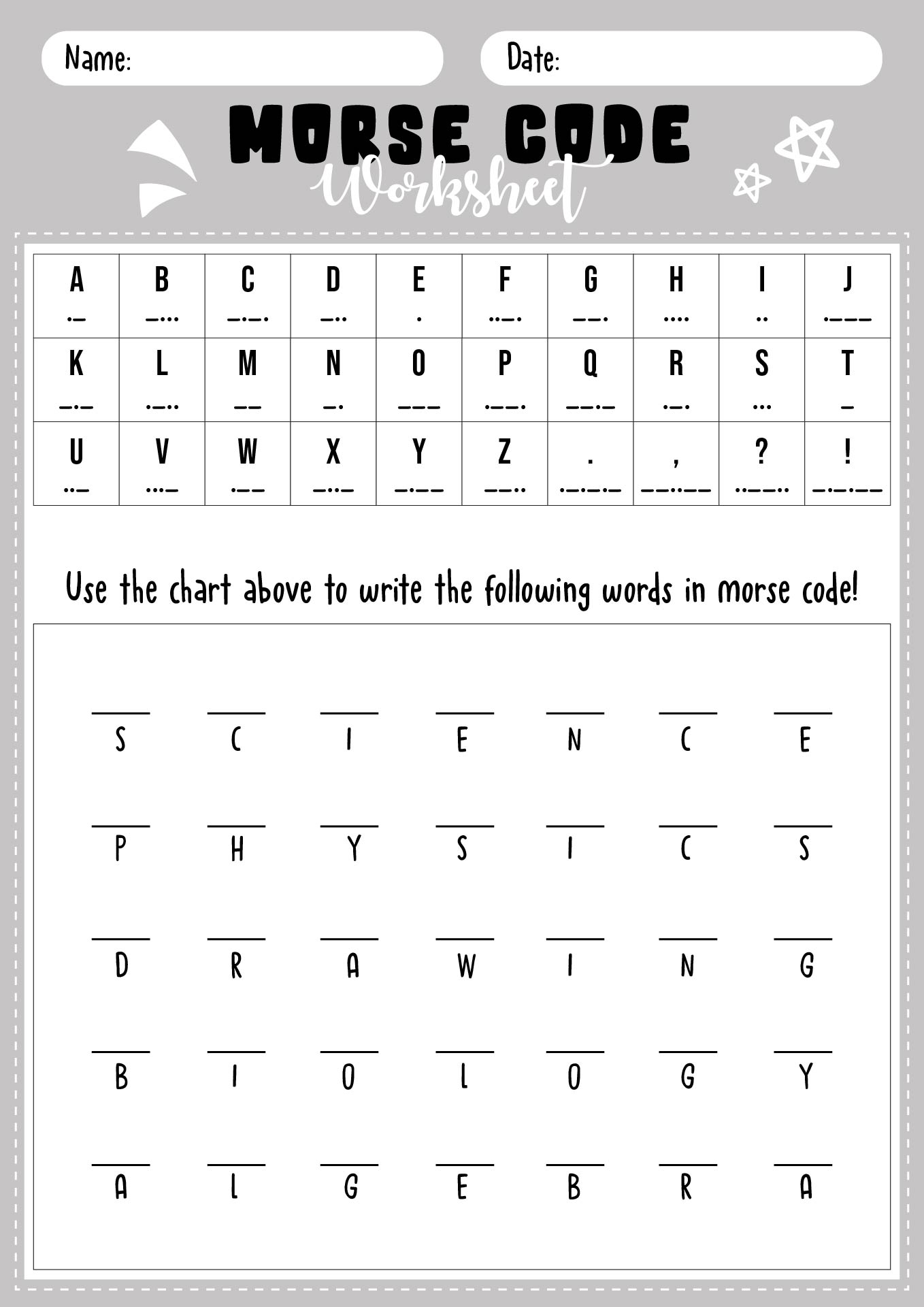 Free Printable Morse Code Worksheets Pdf