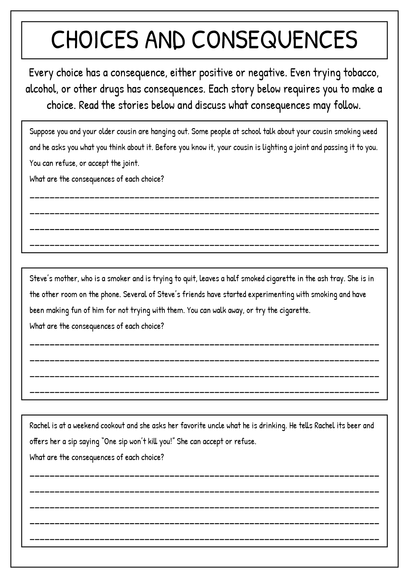 14 Drug Free Worksheets Activities Free PDF At Worksheeto