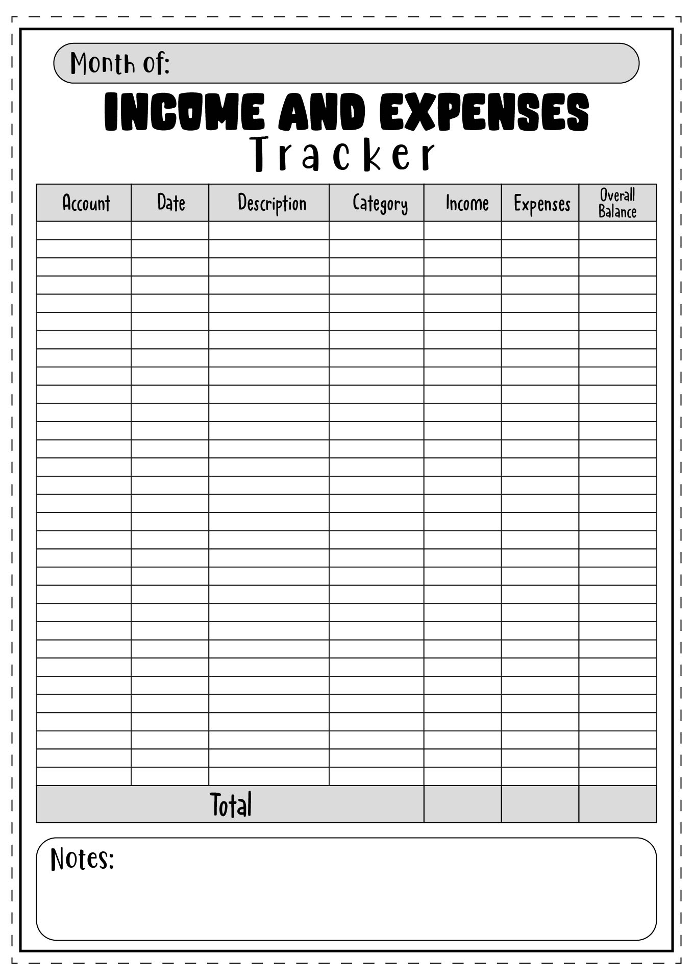 Printable Income Expense Sheet