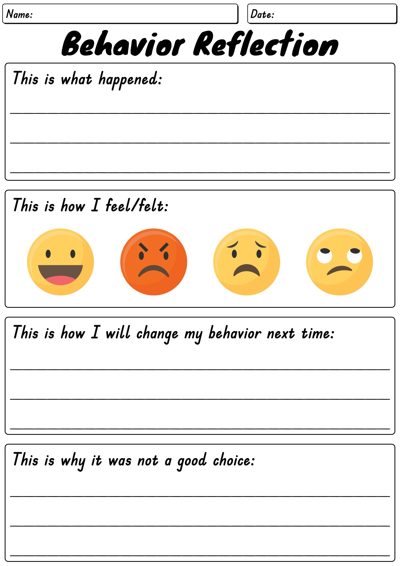 19 Student Behavior Reflection Worksheets Free PDF At Worksheeto