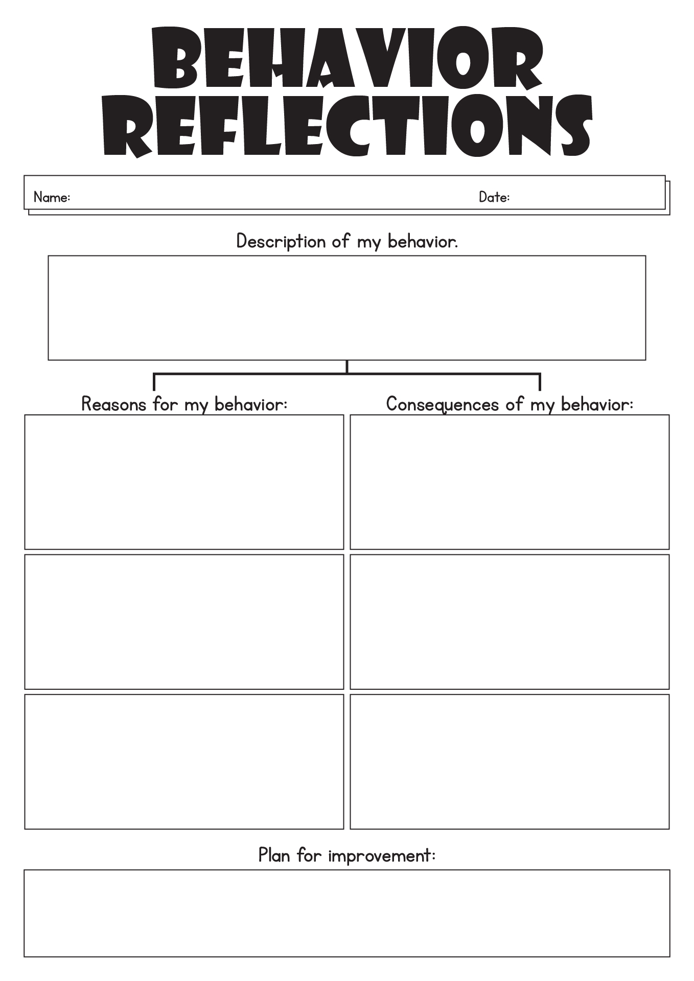 Printable Behavior Reflection Sheet Pdf