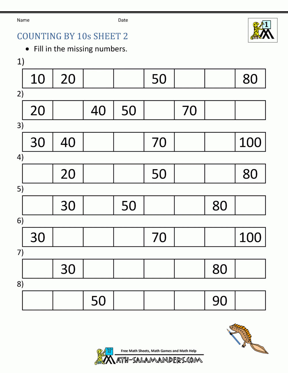 1st Grade Math Worksheets Counting By 1s And 10s