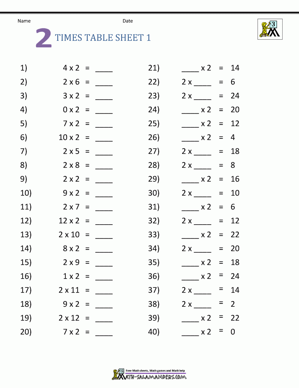 2 To 5 Table Worksheet Collection
