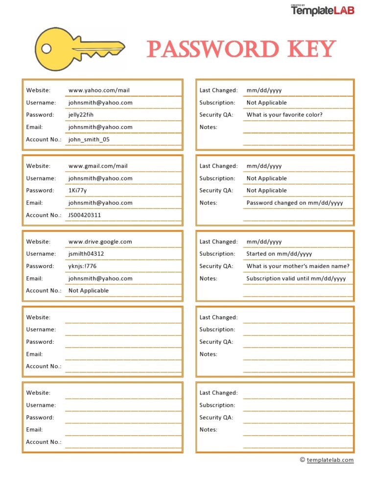 20 Best Password List Templates Word Excel PDF TemplateLab