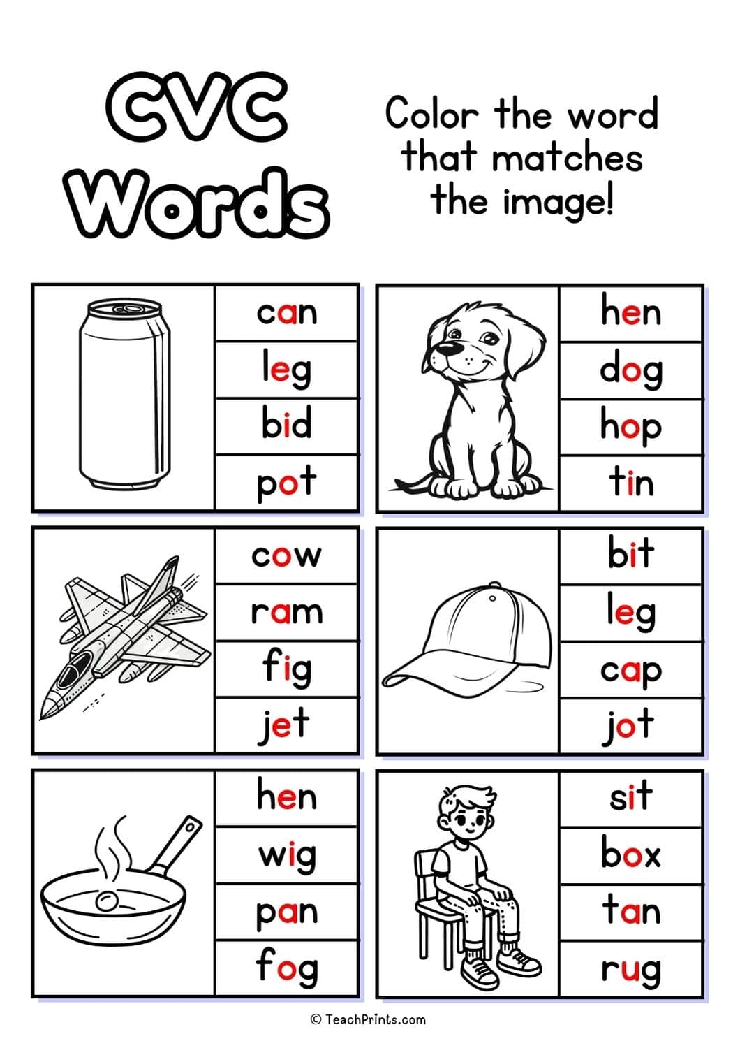 20 Free CVC Words Worksheets Teach Prints