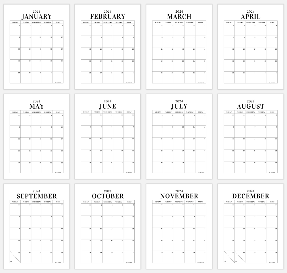 2024 Monday To Friday Calendar Printables Vertical Horizontal JellyMemos