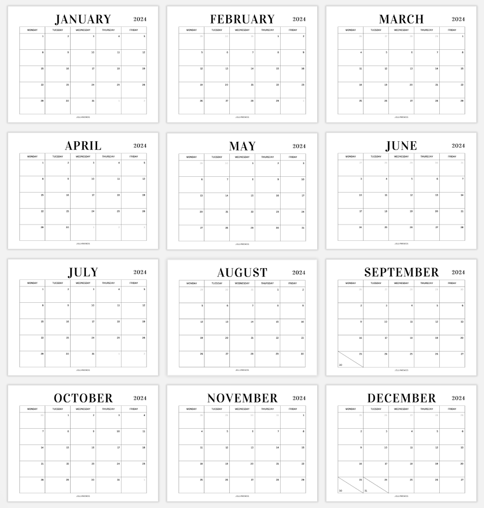 2024 Monday To Friday Calendar Printables Vertical Horizontal JellyMemos
