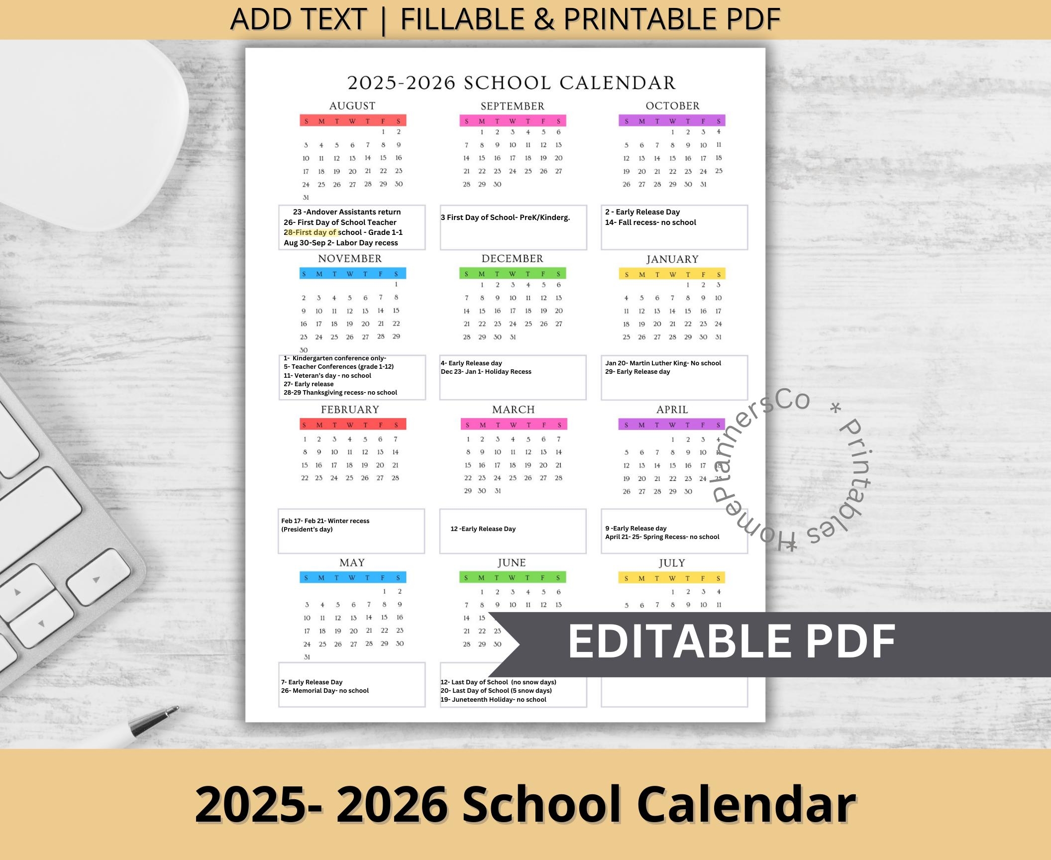 Free Printable School Year Calendar Templates