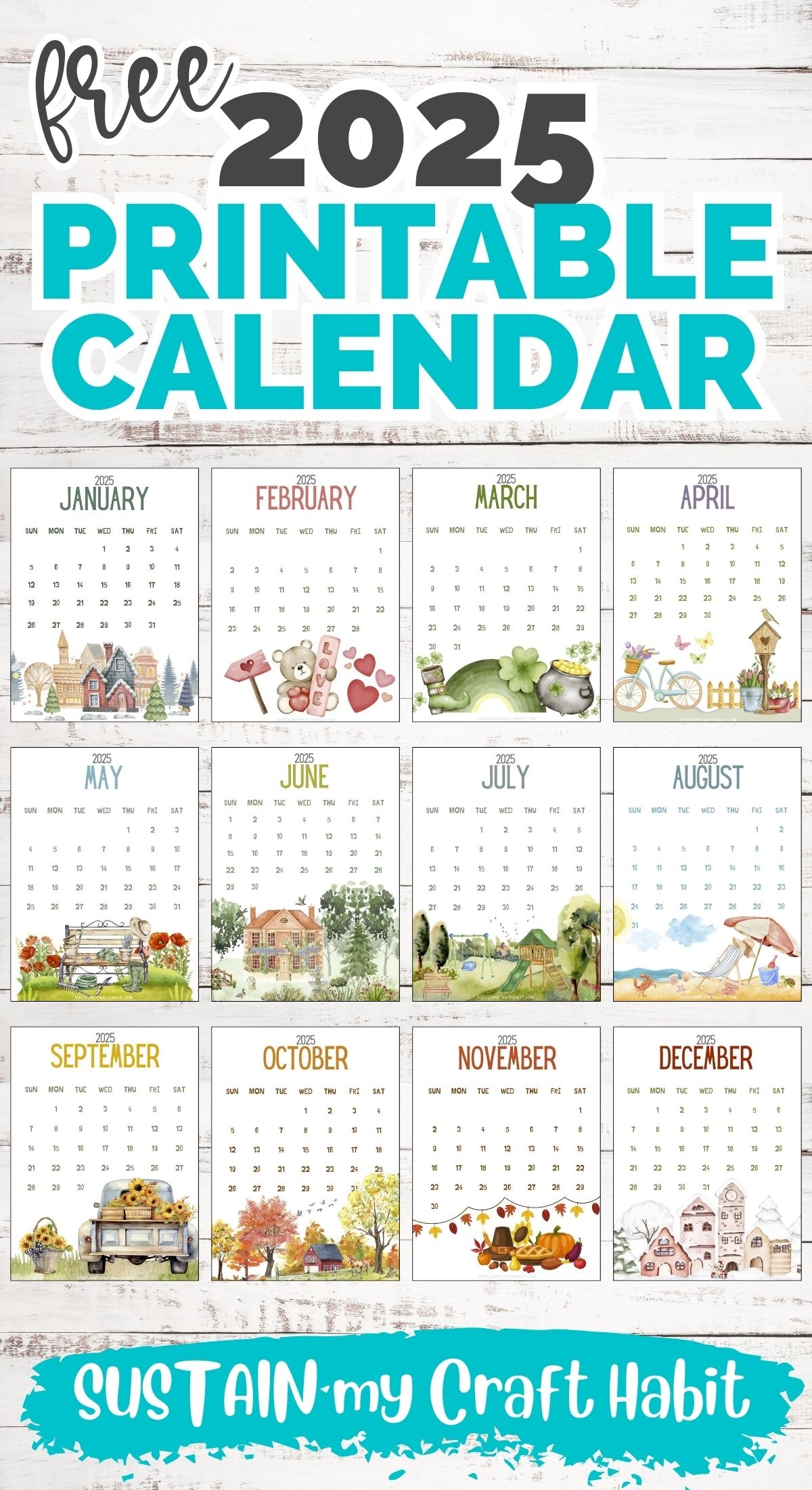 2025 FREE Printable Calendar Monthly Sustain My Craft Habit