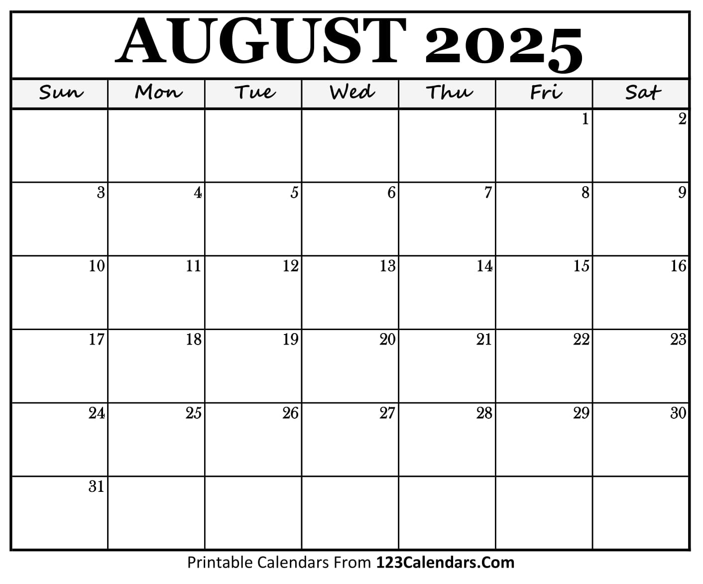 2025 Printable Calendar 123Calendars