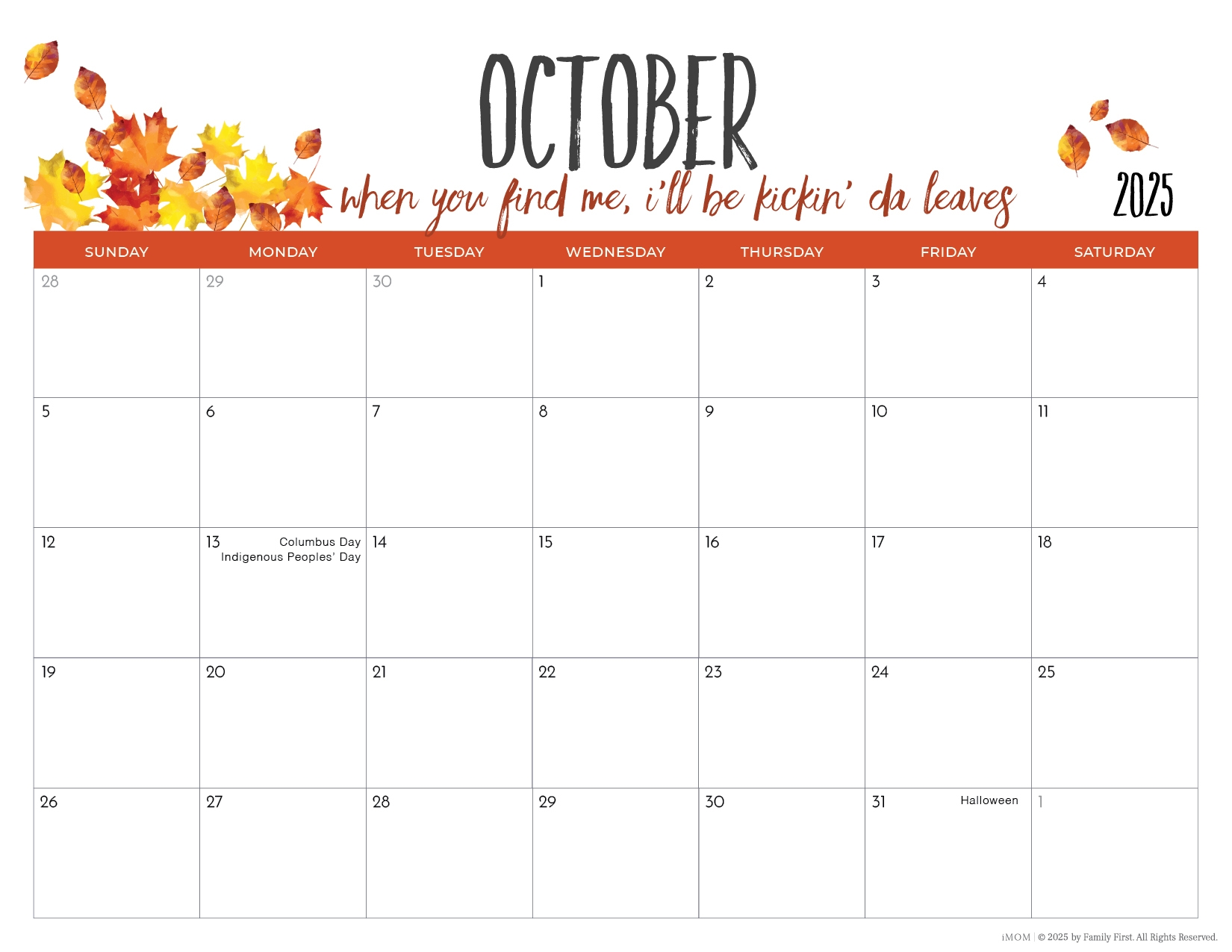 October 2025 Calendar Printable Free