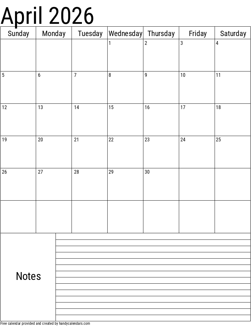 2026 April Calendars Handy Calendars