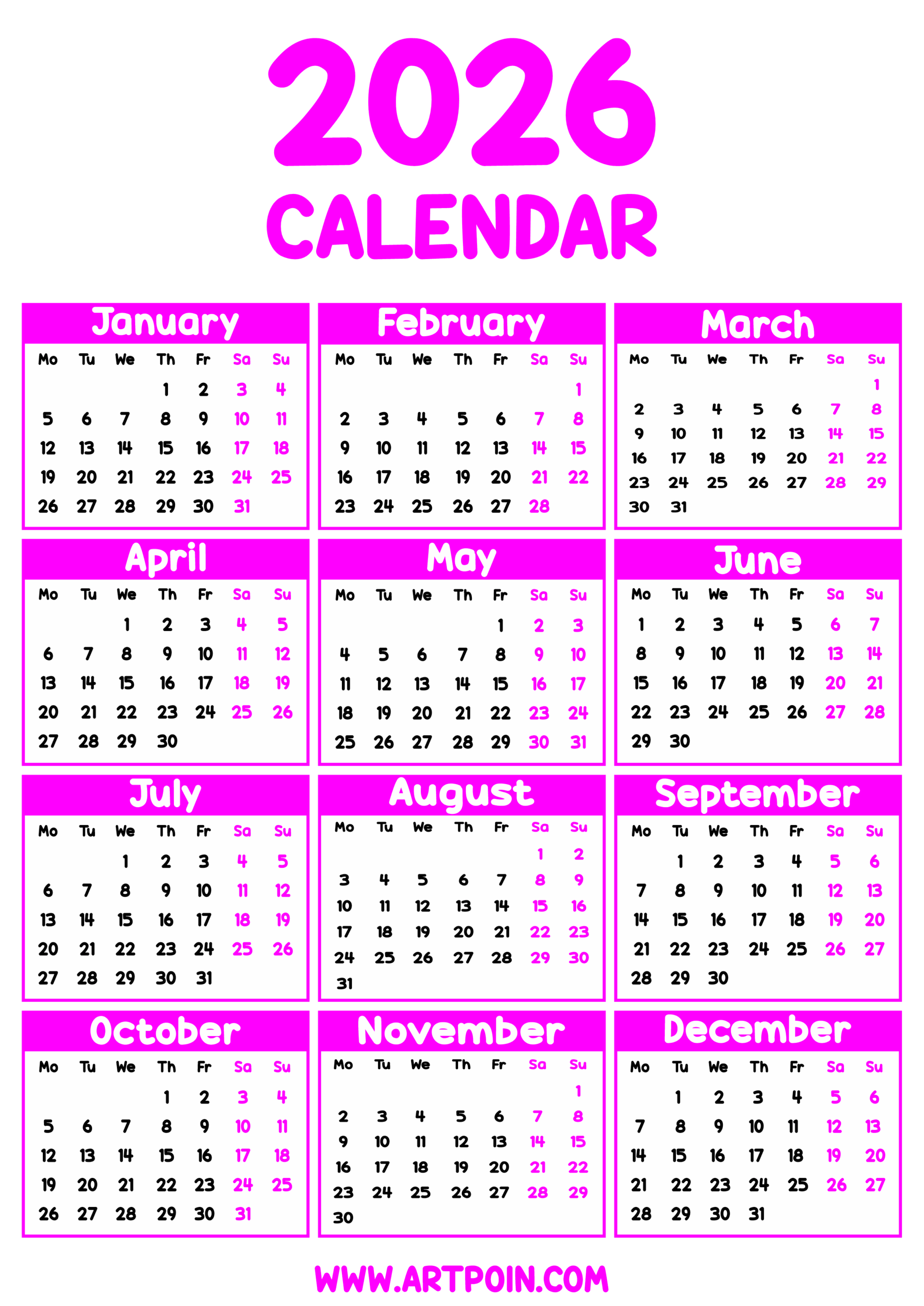 2026 Calendar Printable Pink Png 2026 Calendar Printable Pink Png
