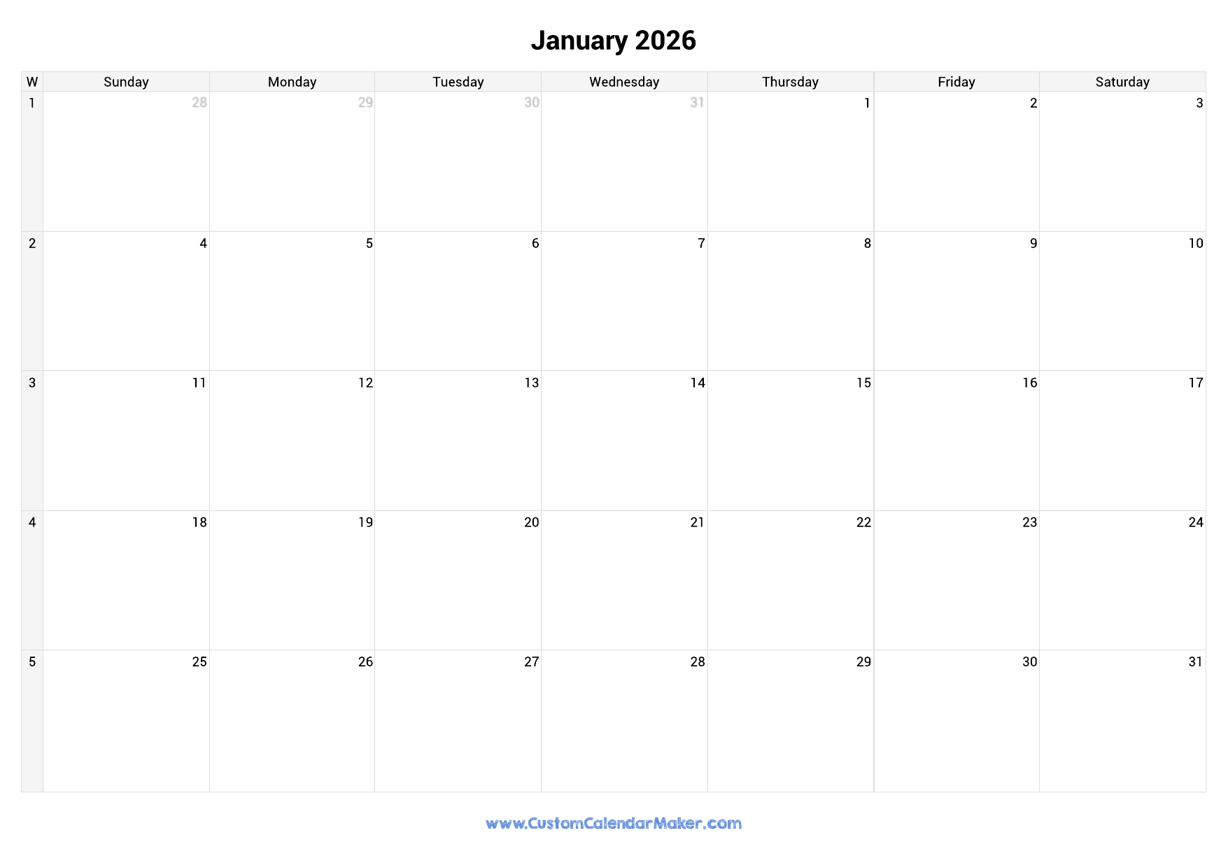 2026 Calendar Weeks Printable