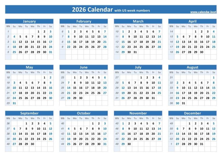 2026 Calendar With Week Numbers US And ISO Week Numbers 