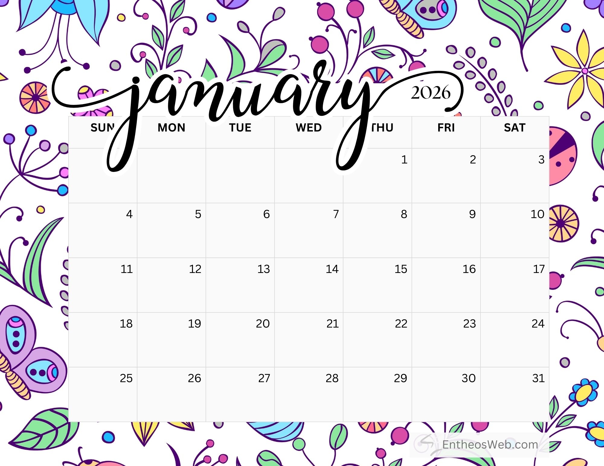 2026 Free Printable Monthly Calendar With Floral Backgrounds EntheosWeb