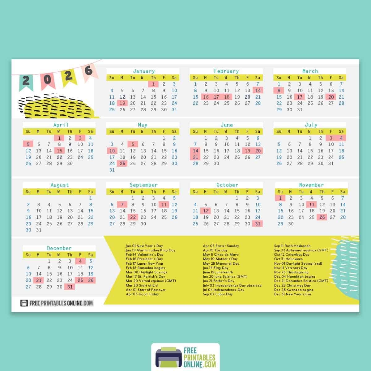 2026 Small Printable Calendar