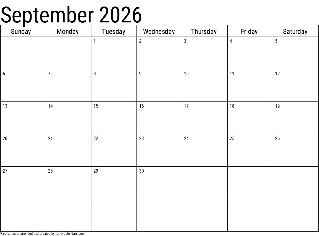 2026 September Calendars Handy Calendars