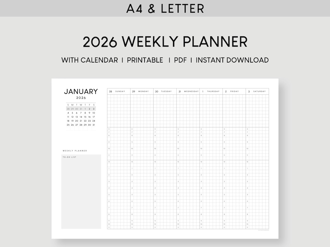 2026 Weekly Planner A4 Letter Size printable PDF Etsy