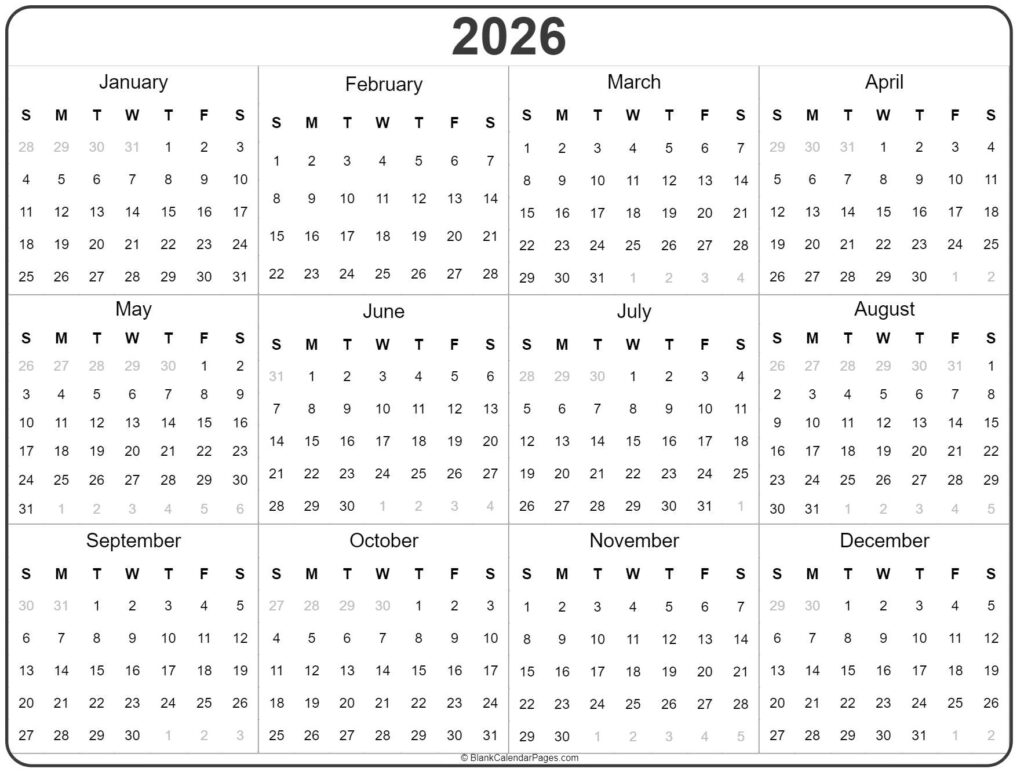 Full Year 2026 Calendar Printable - Free Printable Templates