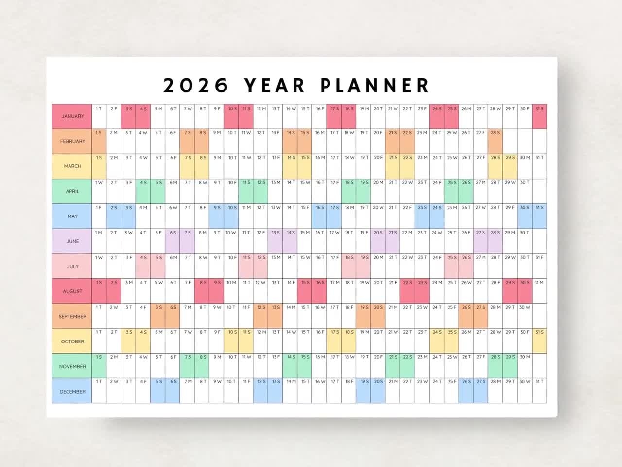 2026 Printable Calendar At A Glance