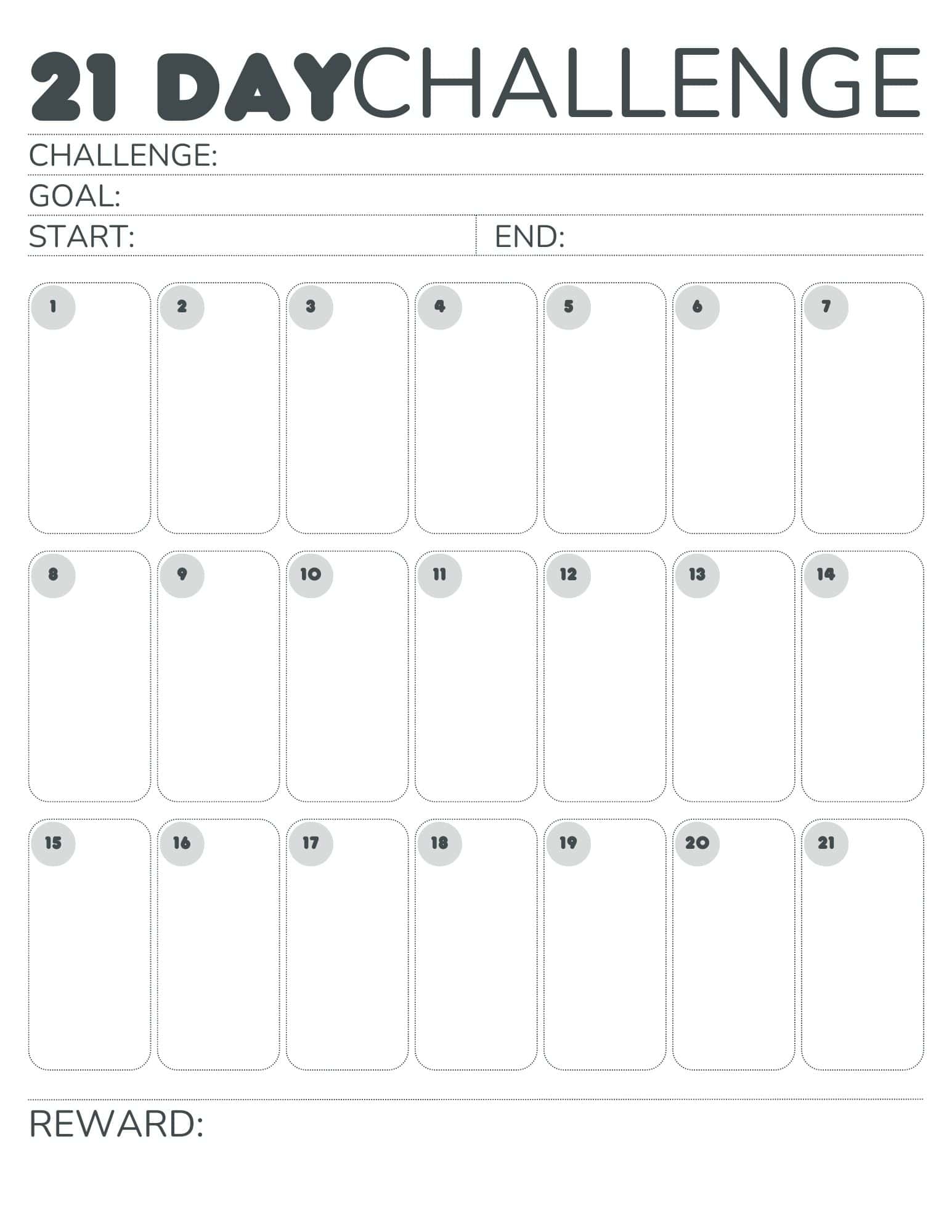 21 Day Challenge Calendar Free Printable Tracker