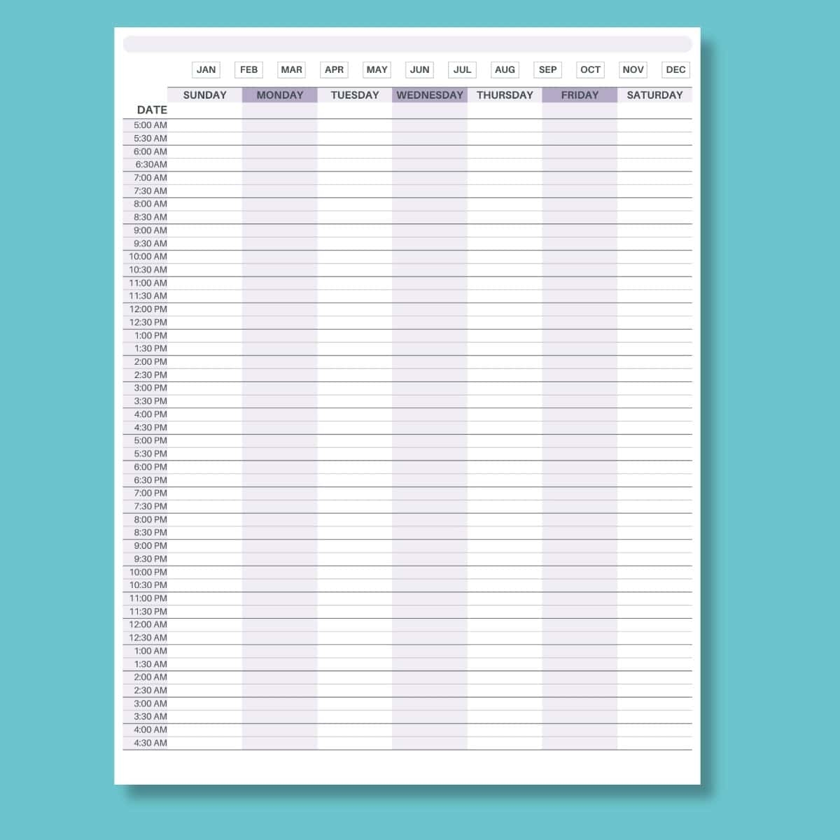 24 Hour Weekly Planner FREE Printable