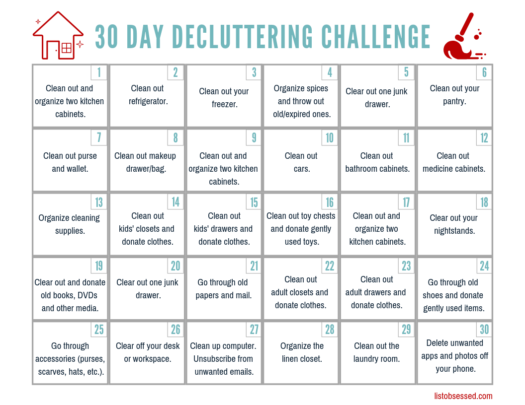 30 Day Declutter Challenge Free Printable Guide List Obsessed 30 Day Declutter Challenge Free Printable Guide List Obsessed