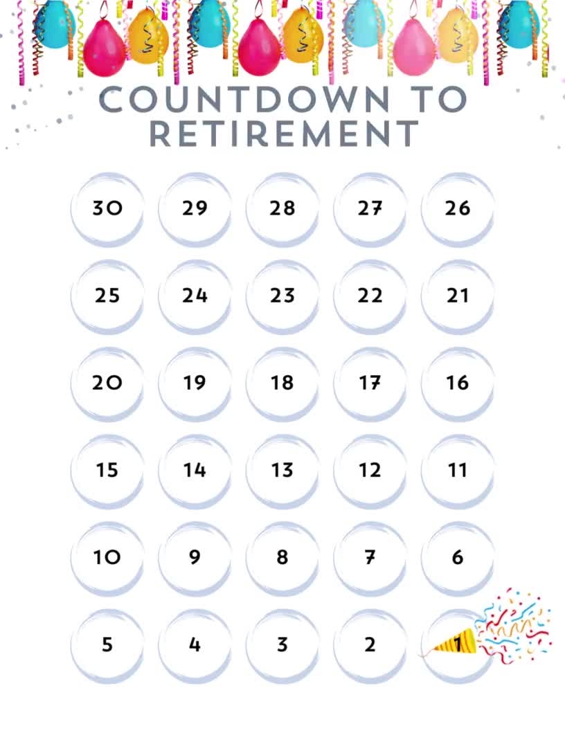 30 Day Retirement Countdown Calendar Retirement Celebration Retirement Planning Download And Print A4 US Letter Size Etsy
