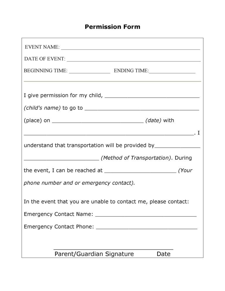 35 Permission Slip Templates U0026 Field Trip Forms