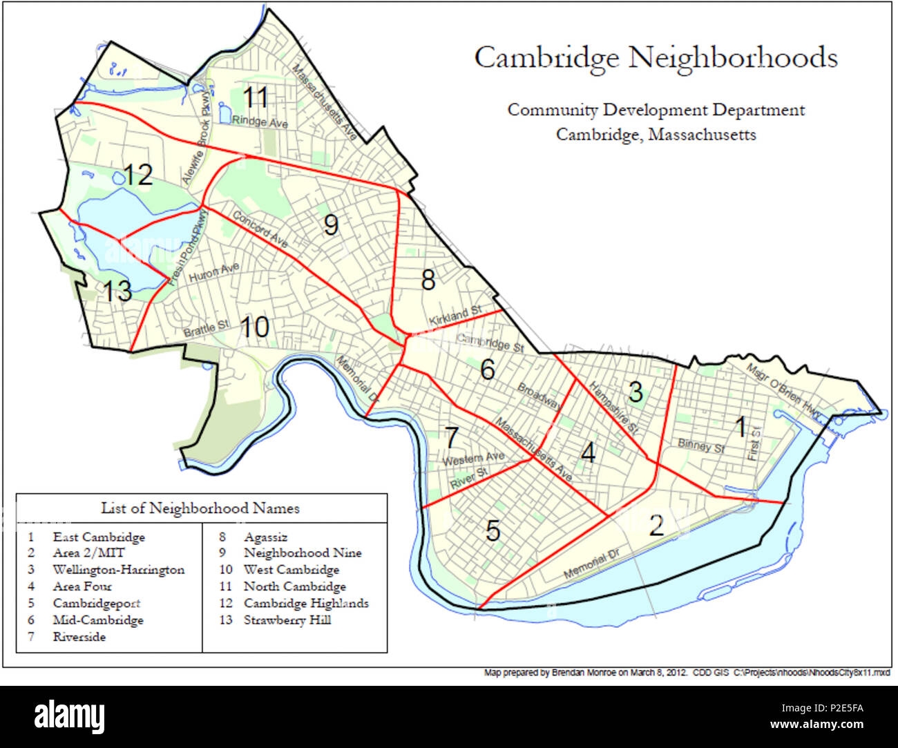 36 Neighborhood Map Of Cambridge MA Stock Photo Alamy
