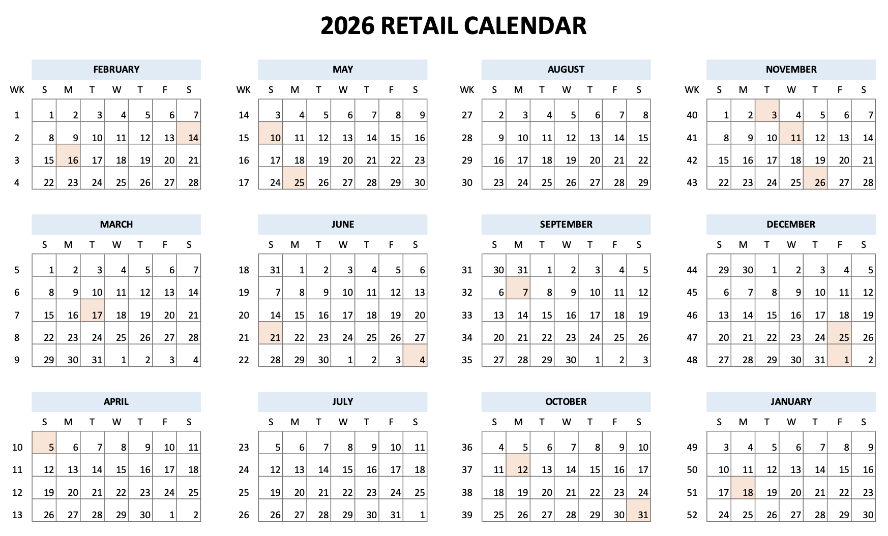 4 5 4 Retail Calendar 2026 Free Printable PDF Download Retail Dogma