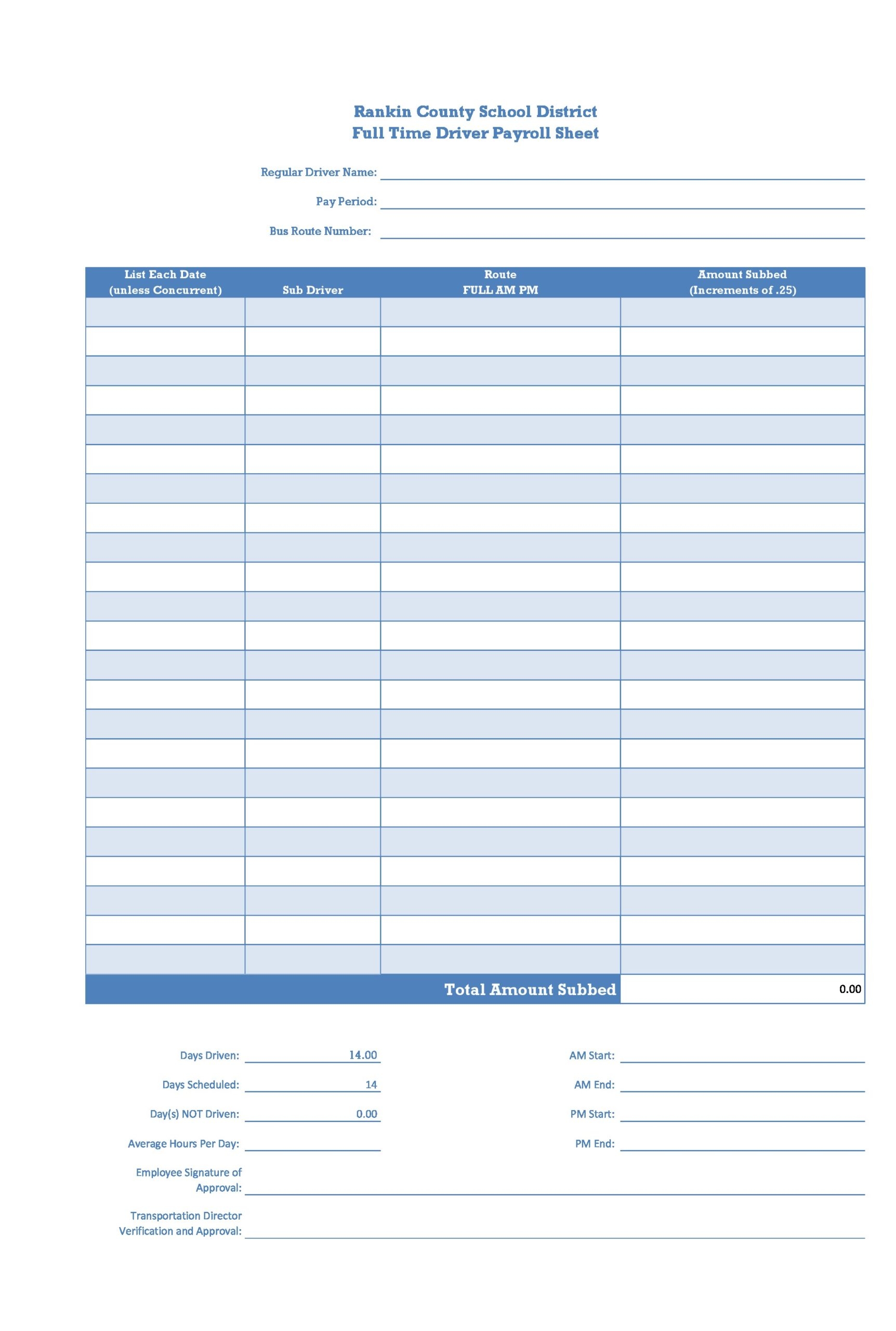 Free Printable Payroll Template