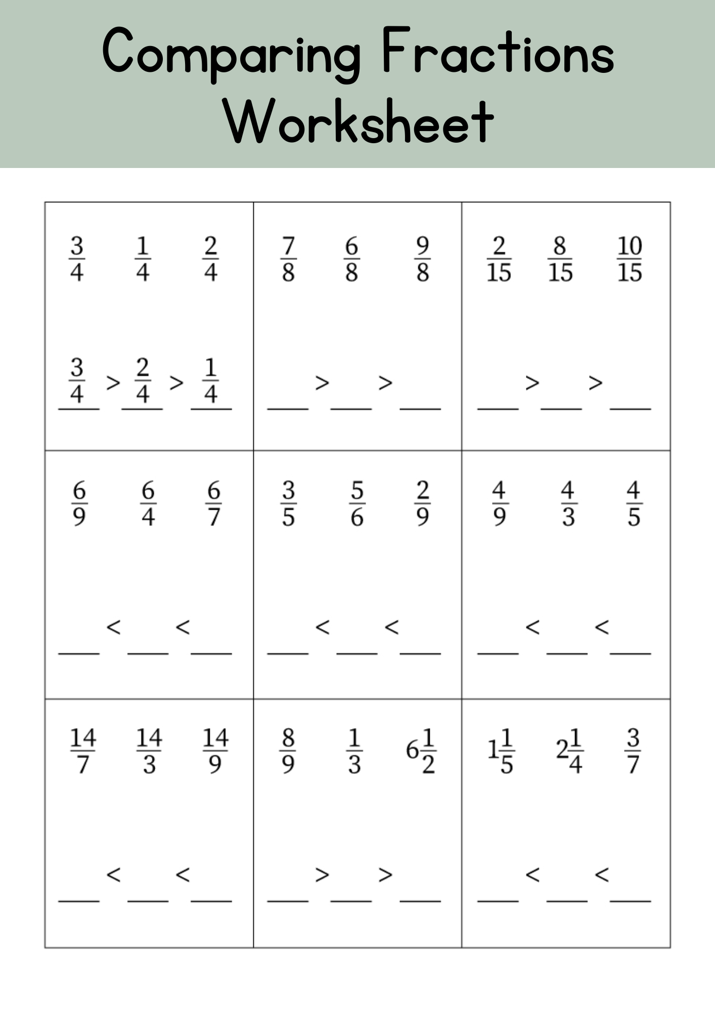 40 Free Printable Comparing Fractions Worksheet To Download In PDF