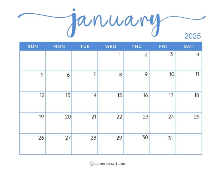 40 Printable January 2025 Calendars Free Pdf Calendarkart
